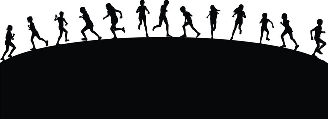 Group of people running, conceptual silhouettes.	 - 652191992