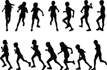 Group of people running, conceptual silhouettes.	 - 652192153