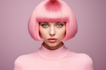 Beautiful European girl with pink square, studio shot