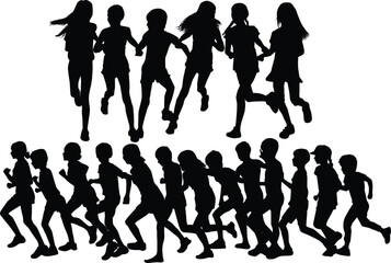 Group of people running, conceptual silhouettes.	 - 652193144