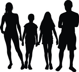 Family silhouettes in nature. vector work.	 - 652193322