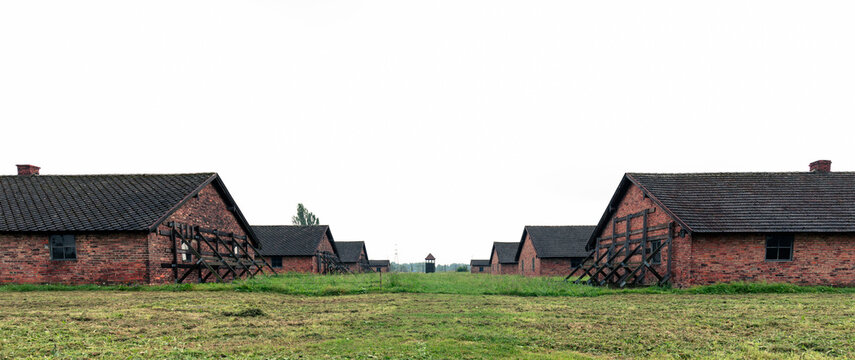 Auschwitz, Poland, September 18, 2021: Buildings of barracks where women from the Auschwitz Birkenau death camp were imprisoned.