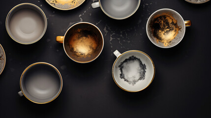 Obraz na płótnie Canvas Tea cup composition on gray background Flat lay