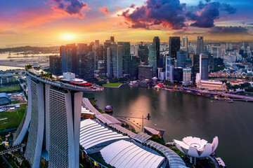 Fototapeta na wymiar Aerial view of Singapore city at sunset.