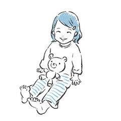 クマのぬいぐるみと女の子　イラスト