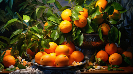 Tropical still life with tangerines