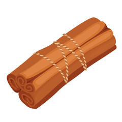Bundle of cinnamon sticks, spice, cooking and baking seasoning, aromatic condiment. Canella sticks vector drawing on a white background isolated.