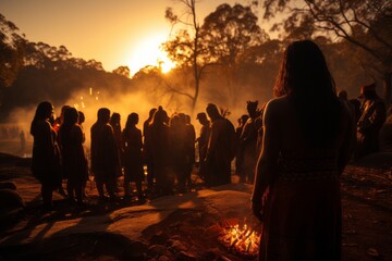 Aboriginal ceremony honoring ancestors and the land, Generative AI - obrazy, fototapety, plakaty