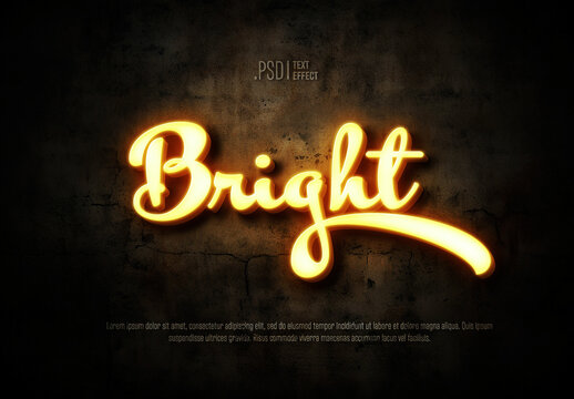 Bright light text effect on stone wall. Background made with generative ai.
