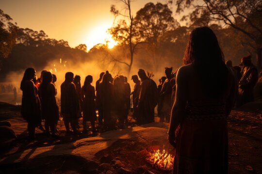 Aboriginal ceremony honoring ancestors and the land, Generative AI