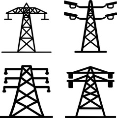 set of electricity tower icon vector