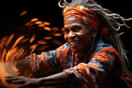 Aboriginal dancer performing a vibrant and rhythmic traditional dance, Generative AI
