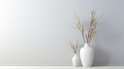 white vase with flowers with simple wall