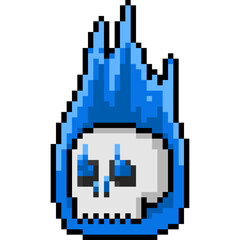 Pixel art cartoon blue fire skull head