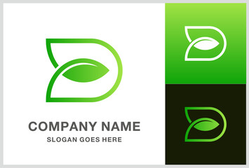 Letter D Green Leaf Plant Nature Farm Business Company Vector Logo Design	