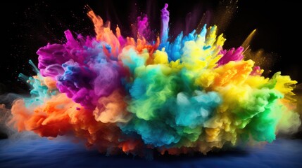 Colorful rainbow paint color powder explosion, AI generated Image - obrazy, fototapety, plakaty