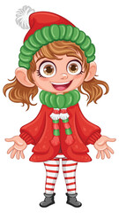 Little Girl in Winter Hat with Pom Pom Cartoon Character