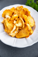 mushroom chanterelle fresh plant mushrooms delicious chanterelles food snack on the table copy space food background rustic top view 