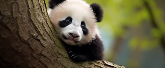 Fotobehang cute panda with tree in forest © LOVE ALLAH LOVE