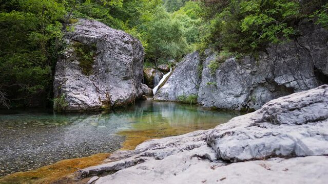 Moving Timelapse waterfall river dense forest Enipeas Gorge Mountain Olympus