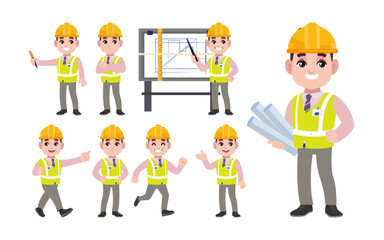 Set of engineer with different poses