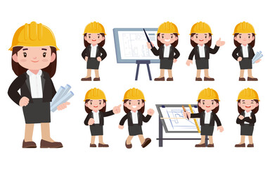 Set of engineer with different poses