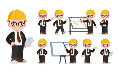 Set of engineer with different poses