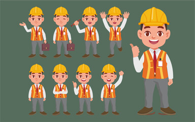 Set of engineer with different poses