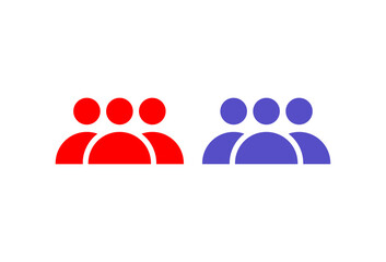vector illustration of 3 human icons. teamwork. flat. red and blue