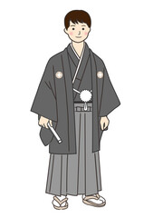 イラスト素材_正面を向く袴姿の男性_全身_ベクター