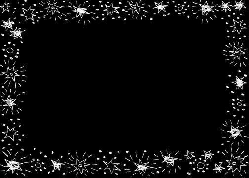 On a black background, a frame of white stars