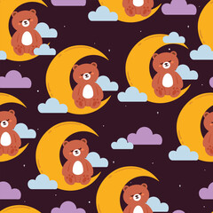 cute seamless pattern cartoon bear with moon. cute night sky element wallpaper for gift wrap paper, digital print