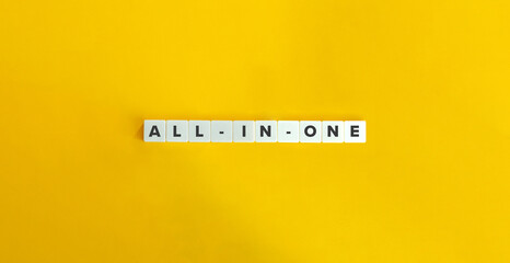 All-in-One Banner. Letter Tiles on Yellow Background. Minimal Aesthetic.