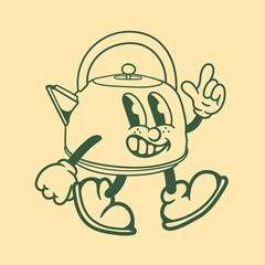 Vintage character design of kettle teapot