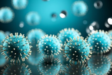 Close up virus outbreaking and Pandemic such as monkeypox virus, covid 19. Blue virus. Blue background.