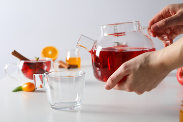 Concept of delicious hot drink - tea, berry - fruit tea
