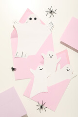 Pink envelopes with paper ghosts for Halloween