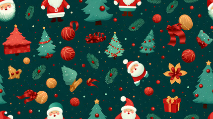 Christmas background with patterns of gifts and decorative objects