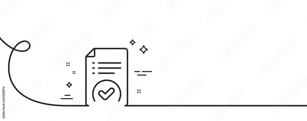 Aufkleber approved document line icon. continuous one line with curl. accepted file sign. verification symbol.
