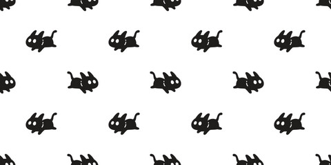 cat seamless pattern running jumping halloween black kitten cartoon neko calico vector pet breed doodle gift wrapping paper tile background repeat wallpaper illustration design isolated