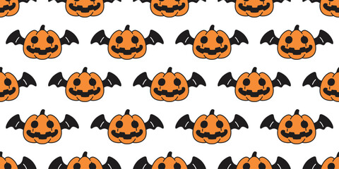 halloween pumpkin seamless pattern Jack O Lantern ghost spooky bat wing vector cartoon gift wrapping paper repeat wallpaper tile background scarf isolated devil evil illustration doodle design