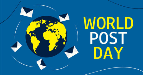 World Post Day. Horizontal banner. Vector illustration with letters and globe. 