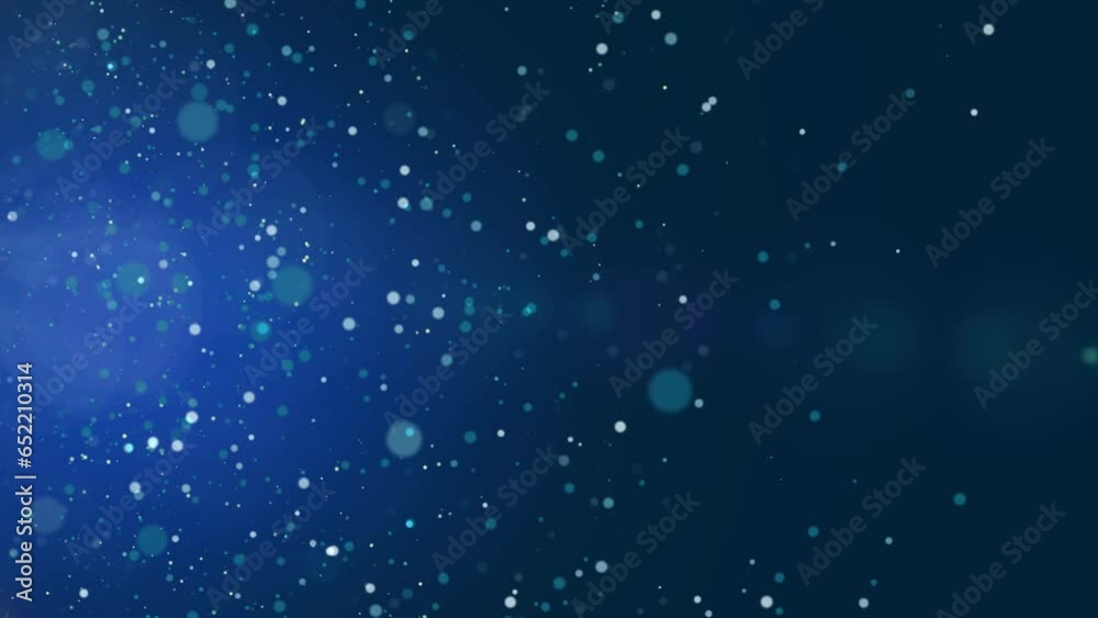 Wall mural animated particles flying from left to right on blue background - cgi render