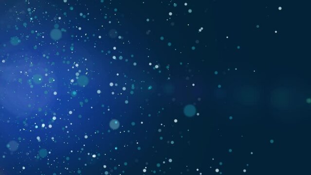 Animated particles flying from left to right on blue background - CGI render