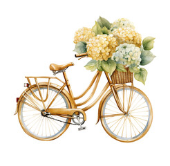 Fototapeta na wymiar Watercolor illustration of a spring bike with flowers. Generative AI, png image.