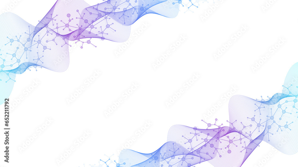 Poster molecular abstract structure background. scientific illustration with molecule dna. medical, science