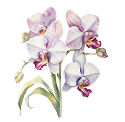 Watercolor illustration of orchid flower. Generative AI, png image.