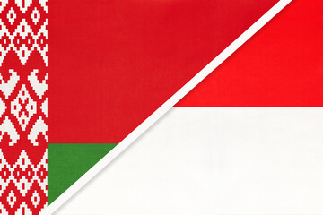 Belarus and Indonesia, symbol of country. Belarusian vs Indonesian national flags.