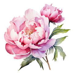 Watercolor illustration of pink peony flower bud. Generative AI, png image.