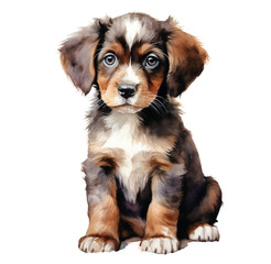 Watercolor illustration of a cute puppy. Generative AI, png image.